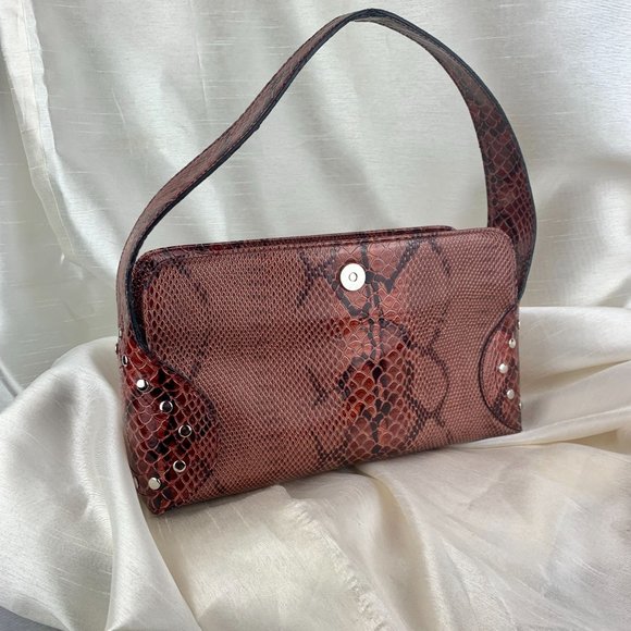 SNAKESKIN PRINT STUDDED SHOULDER BAG NWOT - Picture 6 of 8